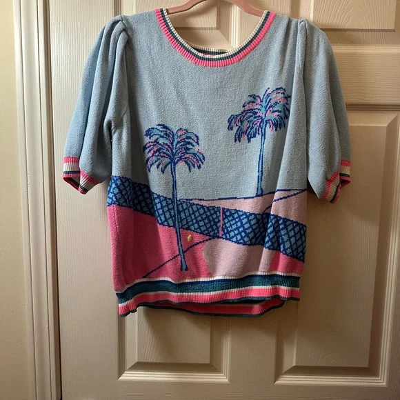Lilly Pulitzer Blue and Pink Vivie Graphic Sweater - Picture 2 of 3